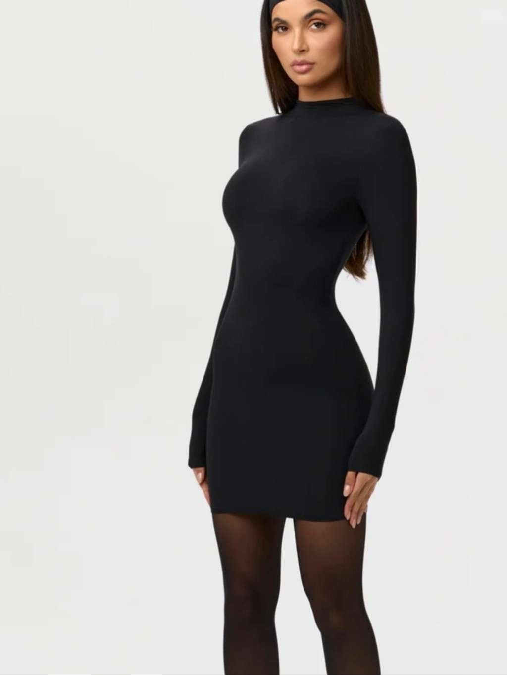 Naked Wardrobe Black Long Sleeve Mock Neck Sculpting Bodycon Mini Dress 1x Nwt
